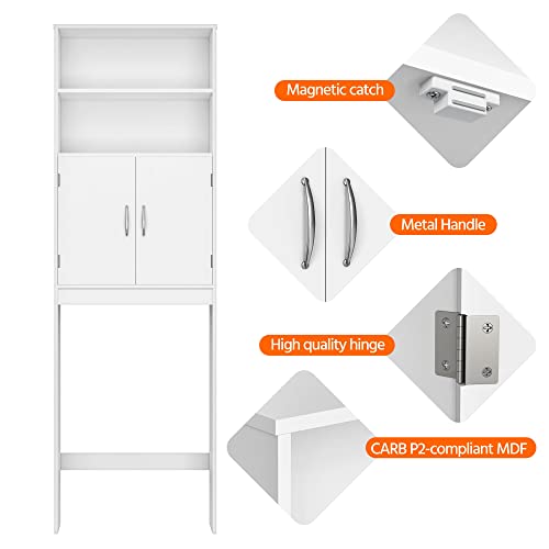Yaheetech Over The Toilet Storage, Taller Bathroom Organizer Space-Saving Storage Cabinet With Adjustable Shelves And Double Doors, 77 In H, White #TOP5