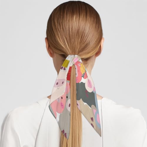 Creative Cartoon Pig Square Silk Scarf for Women Fashion Printed Satin Neck Silk Satin Bandana Lightweight Neckerchief Hair Wrap Scarves 23.6" x 23.6"4