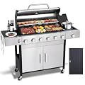 GRILL DEPOTS 6 Burner Propane Gas Grill with Side Burner, Cast Iron Grates, Plate, Lid and Warming Rack, Large Cabinet Style BBQ Grill for Barbecue Grilling Backyard Cooking, 620 SQ. IN. Cooking Area