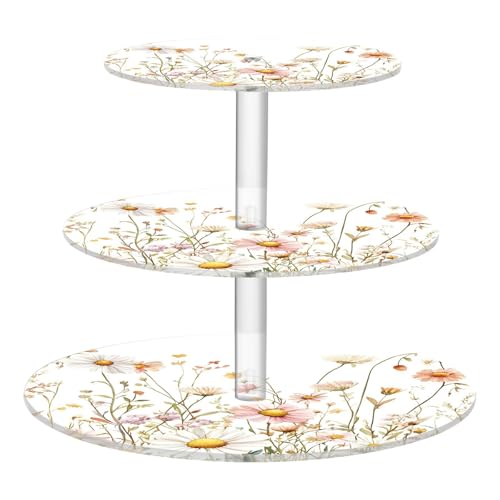 Kigai Wildflower Cupcake Stand 3 Tier Dessert Table Display Holder Acrylic Cup Cake Tower Round Tiered Serving Tray for Wedding, Birthday, Baby Shower