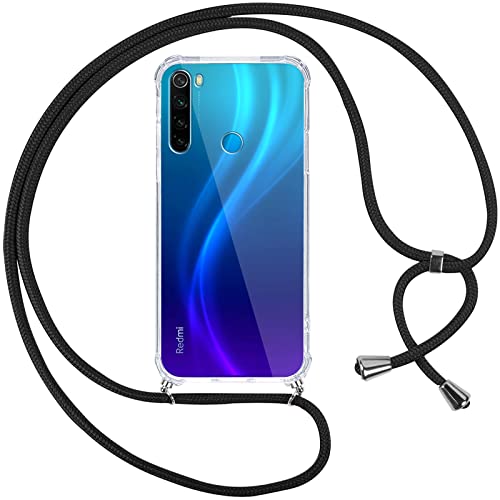 Pnakqil Funda para Xiaomi Redmi Note 8 con Cuerda, Carcasa Transparente Silicona Colgar Collar Correa de Cuello Cadena Cordón para Redmi Note 8 6.3' Fundas, Negro