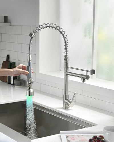Image of Fapully Commercial Kitchen Faucet with Pull Down Sprayer Brushed Nickel
