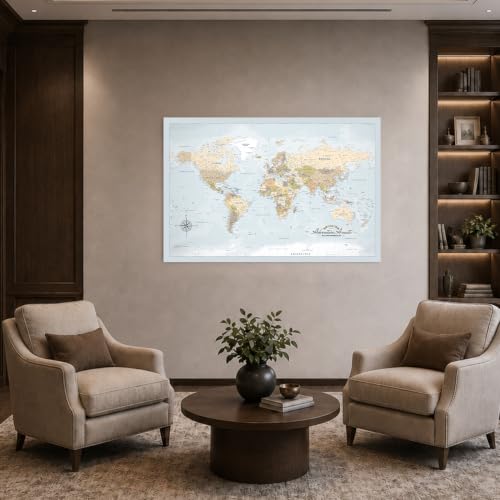 Image of IPIC Blue Ocean World Travel Map with Pins, World Map Pin Board, 42x28 in