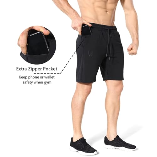 ZENWILL Mens Gym Running Shorts, Workout Athletic Bodybuilding Fitness Shorts with Zip Pockets2