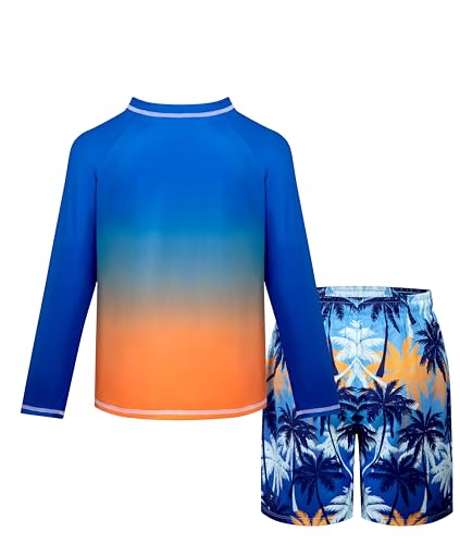 Belovance Boys Two Piece Rash Guard Swim Set Kids Long Sleeve Bathing Suit Swimwear Shirt with Trunks Swimming Suits Surfing Beach Clothes Quick Dry Size 7 8 Blue Orange — view 3