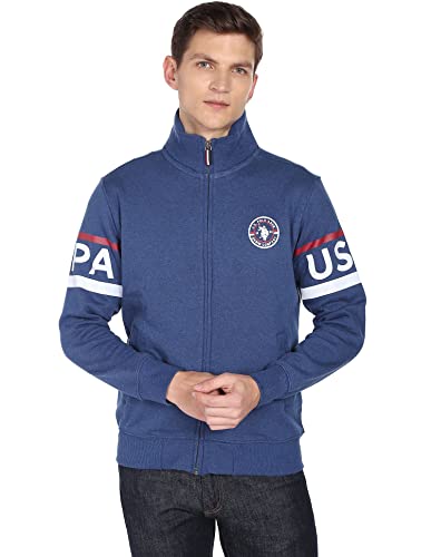 Image of U.S. Polo Assn. Men Navy High Neck Heathered Sweatshirt