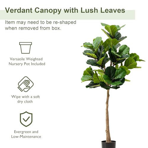 Glitzhome Artificial Tree 5ft Tall Fake Potted Fiddle Leaf Fig Tree with Planter for Modern Home Office Living Room Floor Decor Indoor Outdoor4