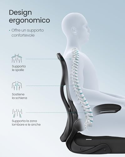 Sedia Ufficio Ergonomica, Sedia Scrivania Girevole in Rete, Supporto Lombare, Funzione Oscillante, Braccioli Ribaltabili, Studio Camera da Letto, Nero Inchiostro OBN042BH02 - Sedia gaming - Immagine 4