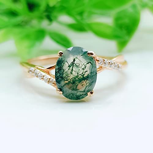 Natural Moss Agate Ring For Women Oval Shaped Rose Gold Ring Silver Ring Delicate Ring Stacking Ring Promise Ring For Women's Birthday Gift By Forever Gems & Jewels #TOP2