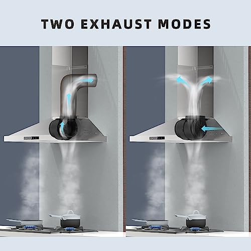 FIREGAS Dunstabzugshaube 60 cm, 335m³/h Wandhaube mit Touch-Bedienung und LED-Beleuchtung, Abluft und Umluft Dunstabzug mit 3 Leistungsstufen Energieklasse A, leise, Edelstahl