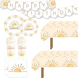 Be Sunshine Boho Sun Banner Paper Plates Napkins Cups and Table cloth First Trip Inspired Around The Sun Birthday Decorations You Are My Sun Sunshine Party Supplies Boho Sun Birthday Decoration