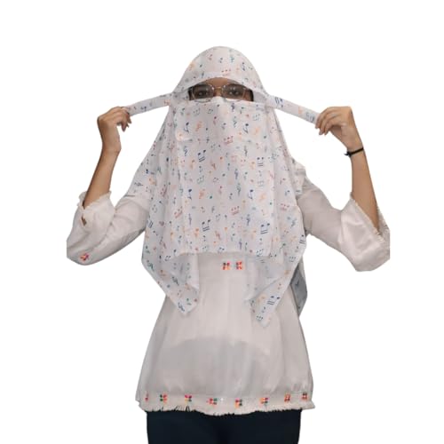 Image of Cotton Long Scarf Cum Mask Scarves Usable for Vehicle Driver | White Printed Design Fabric | Universal Size | Soft & Breathable Sun Protection | For Girl & Women