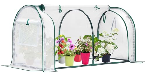 KBOROVER Mini Greenhouse for Outdoor,Portable Small Tunnel Greenhouses for Outdoors with Roll up Zipper Door for Protecting Plant (PE, 47' x23' x 23')