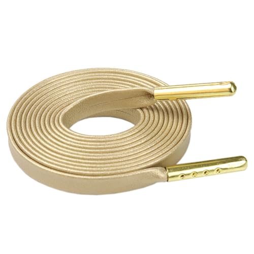 Codulu Cordones planos de piel sintética para zapatos con puntas de metal dorado, 7 mm de ancho, cordones de repuesto para zapatillas deportivas, patinaje, botas deportivas, 120 cm, dorado claro, 120