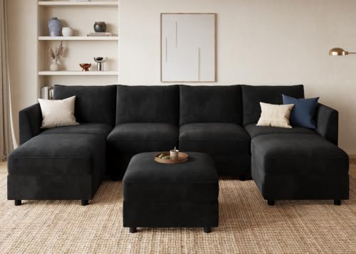 Image of HONBAY Modular Sectional Sofa with Storage Seat,Black