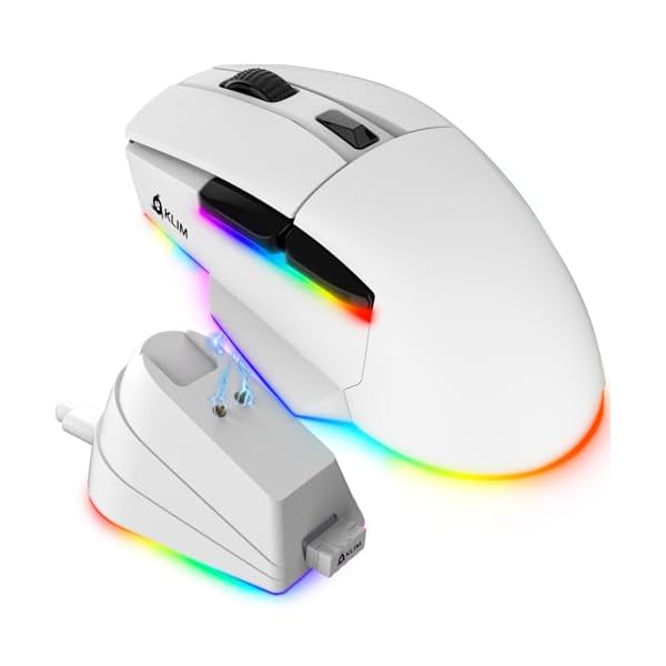 KLIM Blaze X RGB + New Version 2024 + Rechargeable Wireless Gaming Mouse with Charging Dock + Long-Lasting Battery + Up to 12000 DPI + Wired & Wireless Mouse PC, PS5, PS4, Mac + White