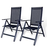 CCLIFE Gartenstühle Alu 2er Set,Gartenstuhl Hochlehner Klappbar, Balkonstühle 7-Fach Verstellbar bis 150kg Dunkelgrau, Modell:RelaxPro,CushHom