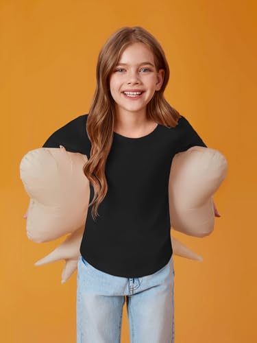 Image of Haloumoning Girls Puff Long Sleeve Shirts Fall Tops 5-14Y | Casual,Solid Color,Crewneck, Soft, Tunic Tops Blouse,Kids Long Sleeve T Shirt,,Fashion Clothes