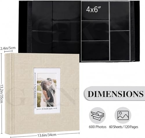 Image of GKN DIY Scrapbook Photo Album 4x6 Photos, 600 Pockets, 120 Pages, Premium Linen Cover with Front Window, Memory Book for Wedding, Anniversary, Family, Baby & Birthday Photos