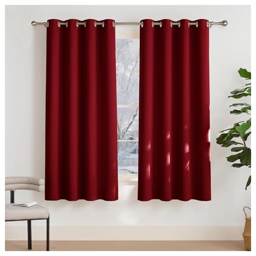 PONY DANCE Rideaux Occultants Thermiques à Oeillets 2 Panneaux de Rideaux Salon avec 8 Oeillets Ronds, 140cm de Largeur et 175cm de Hauteur, Rouge foncé/Isolation Thermique pour Chambre d'enfant