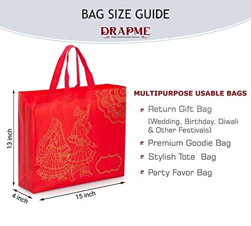 Image of Drapme Wedding Special Reusable Non-Woven Laminated Gift Bags - Shagun & Traditional Gifting, Saree Mithai Chandi Carry Bag (Red, Pack of 20)