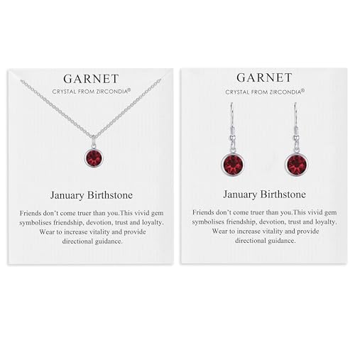 Collar y aretes colgantes de granate Philip Jones joyería mujer cristales Zircondia