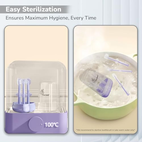 Image of R for Rabbit Tiny Smiles Pixie 3-in-1 Baby Toothbrush Set BPA-Free Silicone | Gum Massager, U-Shape & Toddler Brush with Travel Case (3Pcs) | Ultra Soft Teeth Cleaner for 0-18 M Babies (Purple)