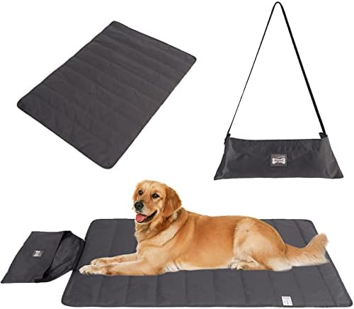 Tineer Portable Outdoor Pet Blanket Mat - 100 * 70 CM Cat and Dog Mat, Waterproof Dog Reversible Cushion Beds Foldable Storage Carry Bag Travel Pad for Crate, Dog Cage,Camping (Dark Gray)