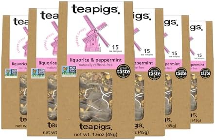 Teapigs Liquorice & Peppermint Tea, Caffeine Free, Vegan, 15 Bags (Pack Of 6)