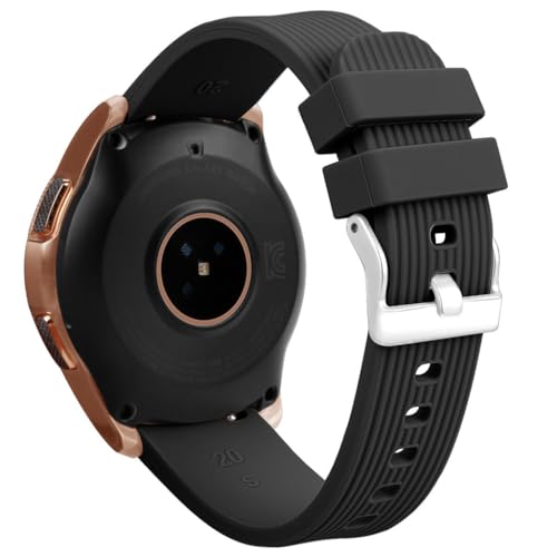 Image of INF Silicone Replacement Wrist Band Compatible with Samsung Galaxy Watch 42 mm SM-R810 /SM-R815, Soft Sport Strap for Women /Men, Breathable quick release with silver Metal Clasp