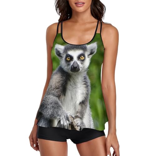 Maillot de bain tankini lémurien original style robe imprimé exotique