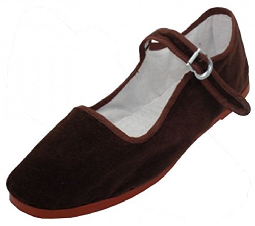 Shoes 18 Womens Cotton China Doll Mary Jane Shoes Ballerina Ballet Flats Shoes 118 Brown Micro 8.5