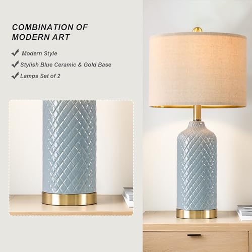 G-SAFAVA 24.25" Modern Ceramic Blue Table Lamps Set of 2 for Living Room, Farmhouse, Bedside, Coastal Bedroom, Side & End Tables - Image 3