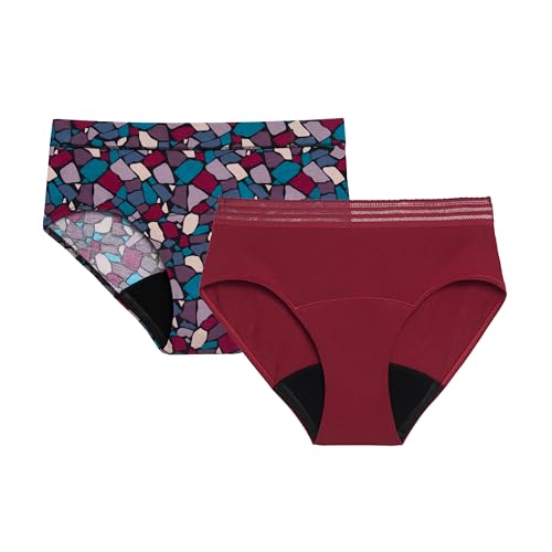 Thinx for All Period Underwear, Everyday Comfort Brief, Holds Up to 12 Regular Tampons*, Period Panties, Leakproof, Reusable & Controls Odor, Mosaic + Rhubarb with Lace XS