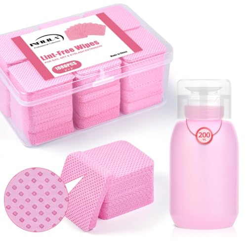 NXJ INFILILA 1080PCS Lint Free Nail Wipes Kit, Pink Gel Nail Polish Remover Set with 1PCS Acetone...