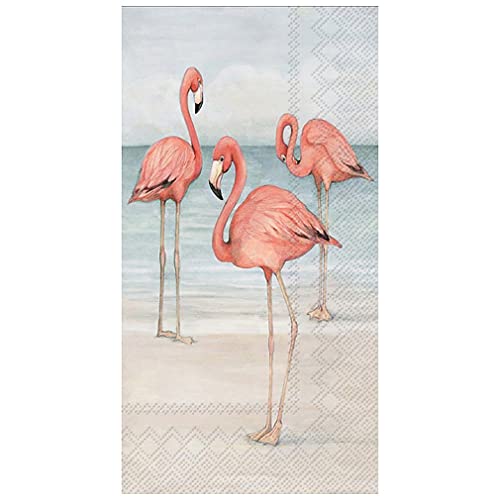 Boston International IHR 3-Ply Paper Napkins, 16-Count Guest Size, Flamingo Trio On Beach