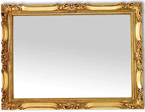 Wandspiegel Spiegel klassisch Barock 62x82 Blattgold Rechteckig mit Holzrahmen Gold, Made in Italy, Spiegel Schlafzimmer Wohnzimmer Badezimmer, Flur – Bild 5