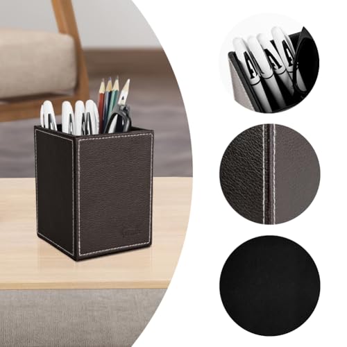 Image of Pen Pencil Holder Cup Container PU Leather Desk Organizer Stand Decor Brush Scissor Holder Decoration Office Desk Home School