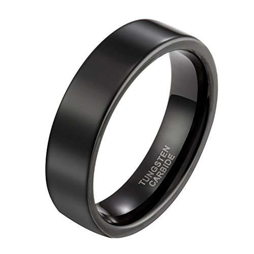 Frank S.Burton Black Rings for Men Women 6mm 8mm Tungsten Men's Wedding Band Flat Dome Engagement Promise Rings Comfort Fit Size 4-15