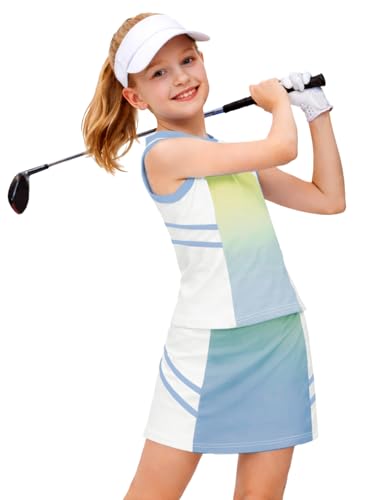 Image of AOBUTE Girls Tennis Golf Outfit Tank Top and Skirt with Shorts Set 4-12 Years