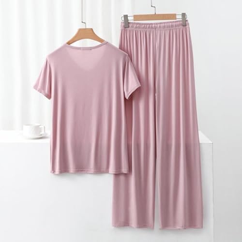 Lightweight Summer Pajamas 2 Piece Outfits Women Lounge Sets Short Sleeved Trousers Casual Wide Leg Pants4