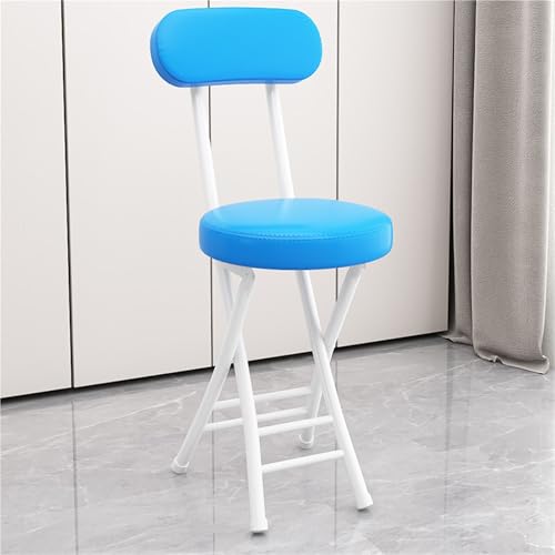 YANROSE Taburete de Bar Plegable con Respaldo Acolchado de Cuero, Taburete de Bar Plegable portátil Redondo, Silla for Cocina(Blue)