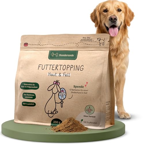 Hunderunde Futtertopping Haut & Fell 250g natürliche Hautpflege & glänzendes Fell I Hanfpulver Bierhefe Seealgen Möhrenmehl Chlorella Rote?Beete Heidelbeer Algenpulver