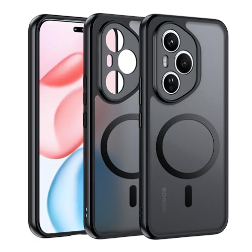 Effcotuo Cover magnetica per Honor 400 Pro 5G Case con MagSafe, Anti-Caduta in Silicone Morbido + Acrilico Ghiacciato Coque, Custodia Traslucida Opaco Posteriore Cover - Nero