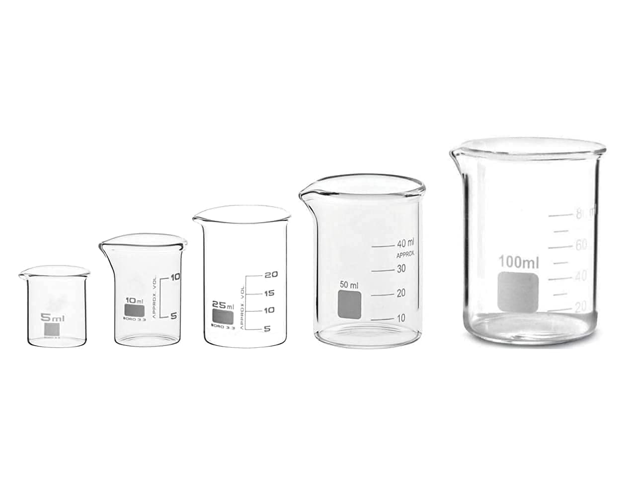 FZN Graduated Borosilicate Glass Beaker 5Ml 10Ml 25Ml 50Ml 100Ml (Set