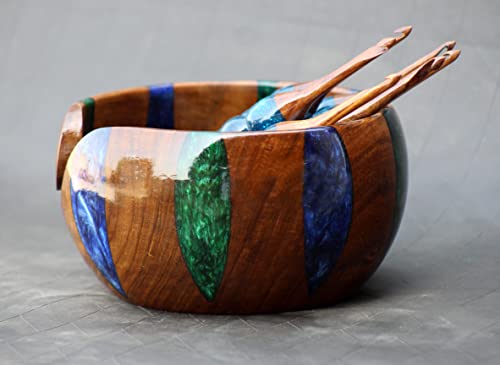 Image of Wooden Yarn Bowl for Knitting and Crocheting - Rosewood and Resin Mix Yarn Bowl, Large Wooden Yarn Bowl, Yarn Storage Handmade Crocheting Organizer 7 inch x 4 inch