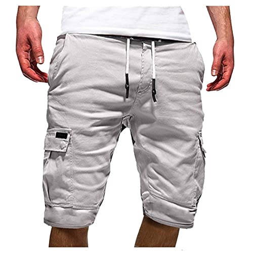 Pantalones Cortos Hombre Verano Casual Moda Bermudas Cargo Shorts con 4 Bolsillos Casual Original Color sólido Ajuste Vintage Pantalón Trabajo con Cordón Ajustable Running Correr Playa