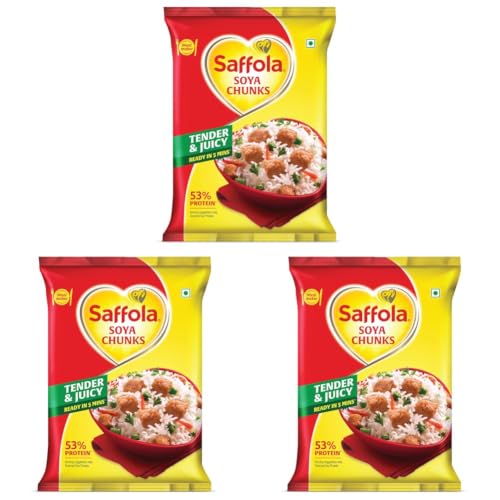 Image of Saffola Soya Chunks, Tender & Juicy, 53% Protein, 1kg (Pack of 3)