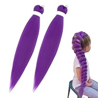 2PCS Purple Braiding Hair, Pre Stretched Synthetic Braiding Hairs, Purples Hair Extensions for Braids, Long Braided Wig Halloween Costume Cosplay Accessories for Kids (Purple)