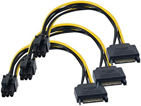 Pienmor SATA Power Cable 3 Pack SATA 15-Pin to 6-Pin PCI Express Card Power Cable Adapter 8 Inch